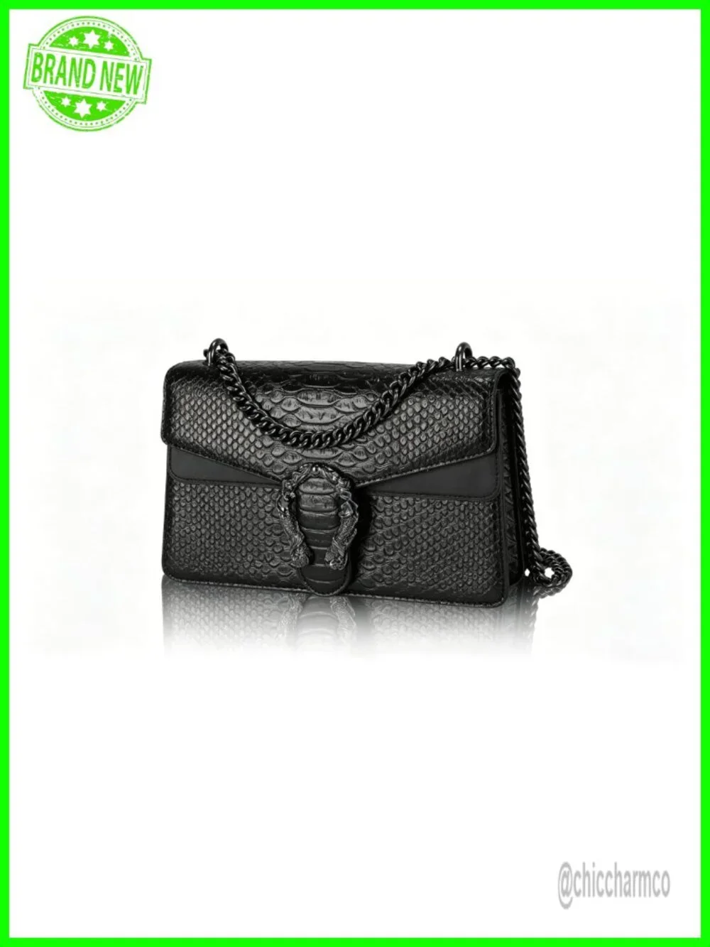 Snake Print PU Leather Crossbody Satchel Purse with Chain Strap